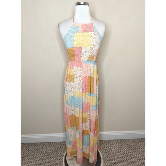 Pink Rose Patchwork Floral Maxi Dress Prairie Boho - Picture 1 of 10